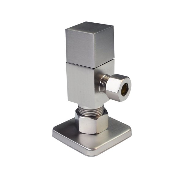 Westbrass Square, Brass Toilet Kit 1/4-Turn Round Angle Stop 1/2" Copper x 3/8" Comp in Satin Nickel D105QS-07